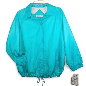 Windbreaker Jacket Size 22 Teal Blue Pockets Lined Vintage Current Seen Russia